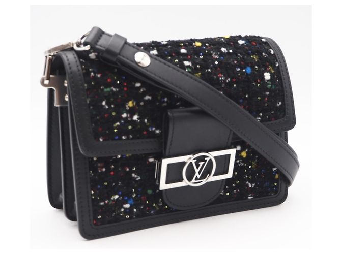 Borsa a spalla mini Dauphine in tweed e paillettes Louis Vuitton Nero Multicolore - vista 2