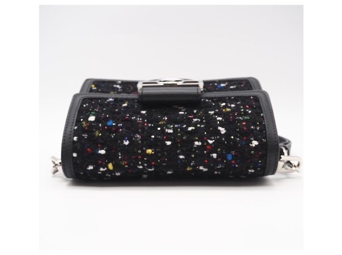Borsa a spalla mini Dauphine in tweed e paillettes Louis Vuitton Nero Multicolore - vista 5