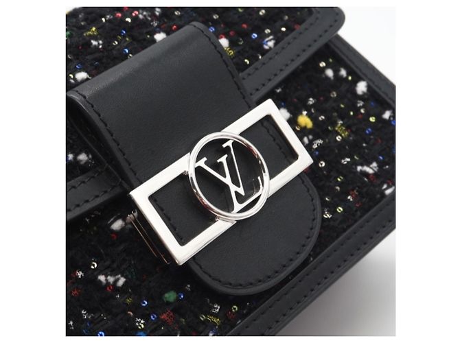 Borsa a spalla mini Dauphine in tweed e paillettes Louis Vuitton Nero Multicolore - vista 9