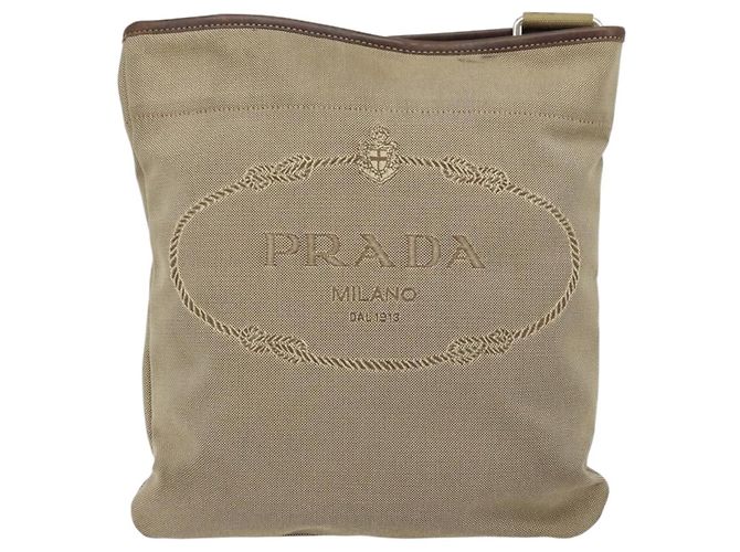 PRADA Schultertasche aus Canvas Beige Silber Authentisch 172784 - Ansicht 2
