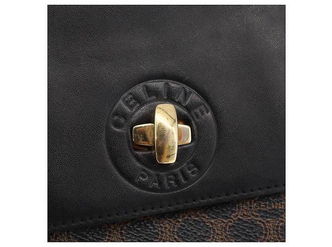 Céline Borsa a Spalla in Tela Macadam CELINE in Pelle PVC Nera e Dorata Auth 171442V Nero D'oro - vista 14
