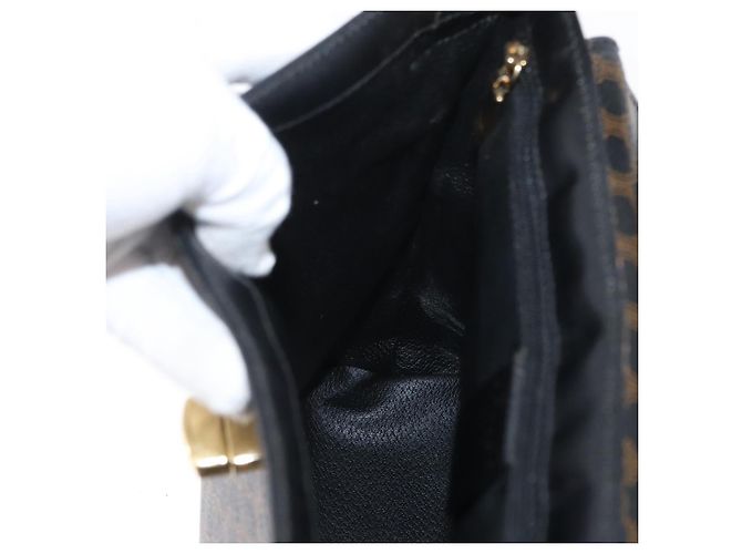 Céline Borsa a Spalla in Tela Macadam CELINE in Pelle PVC Nera e Dorata Auth 171442V Nero D'oro - vista 19