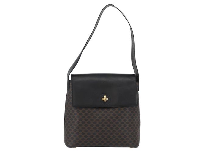 Céline Borsa a Spalla in Tela Macadam CELINE in Pelle PVC Nera e Dorata Auth 171442V Nero D'oro - vista 2