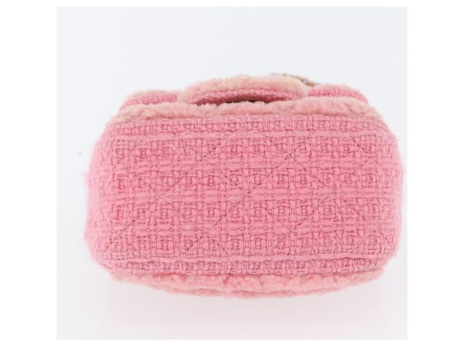 CHANEL Mini Matelassé 15 Bolsa de Ombro com Corrente Lã Rosa Ouro CC Auth 173407SAM Dourado - vista 10
