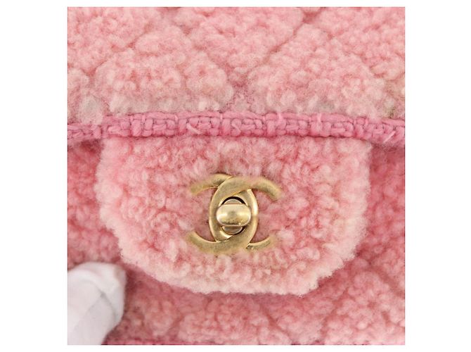 CHANEL Mini Matelassé 15 Bolsa de Ombro com Corrente Lã Rosa Ouro CC Auth 173407SAM Dourado - vista 15