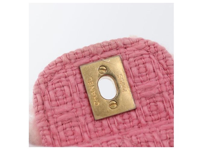 CHANEL Mini Matelassé 15 Bolsa de Ombro com Corrente Lã Rosa Ouro CC Auth 173407SAM Dourado - vista 19