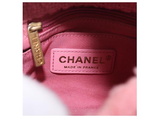CHANEL Mini Matelassé 15 Bolsa de Ombro com Corrente Lã Rosa Ouro CC Auth 173407SAM Dourado - vista 20