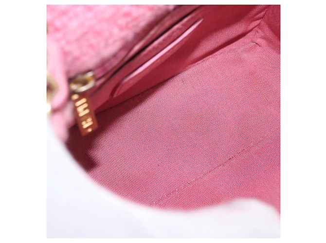 CHANEL Mini Matelassé 15 Bolsa de Ombro com Corrente Lã Rosa Ouro CC Auth 173407SAM Dourado - vista 21