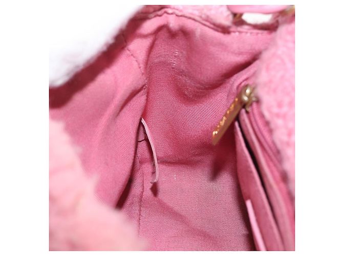 CHANEL Mini Matelassé 15 Bolsa de Ombro com Corrente Lã Rosa Ouro CC Auth 173407SAM Dourado - vista 23