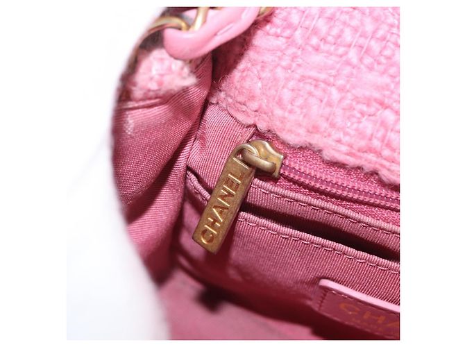 CHANEL Mini Matelassé 15 Bolsa de Ombro com Corrente Lã Rosa Ouro CC Auth 173407SAM Dourado - vista 24