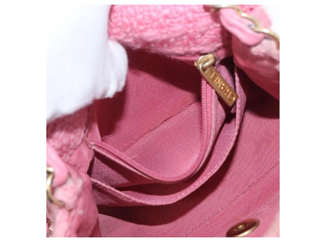 CHANEL Mini Matelassé 15 Bolsa de Ombro com Corrente Lã Rosa Ouro CC Auth 173407SAM Dourado - vista 25