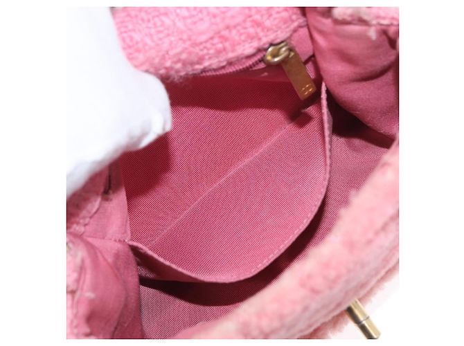 CHANEL Mini Matelassé 15 Bolsa de Ombro com Corrente Lã Rosa Ouro CC Auth 173407SAM Dourado - vista 26