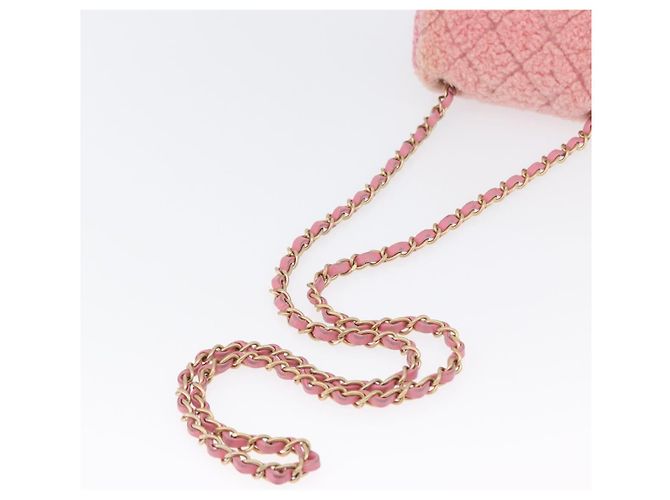 CHANEL Mini Matelassé 15 Bolsa de Ombro com Corrente Lã Rosa Ouro CC Auth 173407SAM Dourado - vista 7