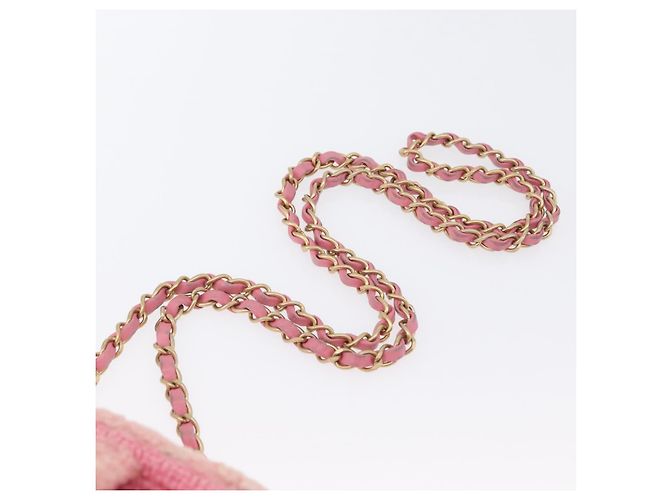 CHANEL Mini Matelassé 15 Bolsa de Ombro com Corrente Lã Rosa Ouro CC Auth 173407SAM Dourado - vista 8