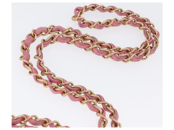 CHANEL Mini Matelassé 15 Bolsa de Ombro com Corrente Lã Rosa Ouro CC Auth 173407SAM Dourado - vista 9