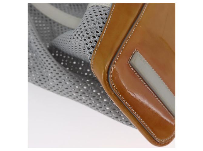 PRADA Mesh Sporttasche aus Nylon mit lackiertem Leder Grau Silber Auth 173584 Braun - Ansicht 10