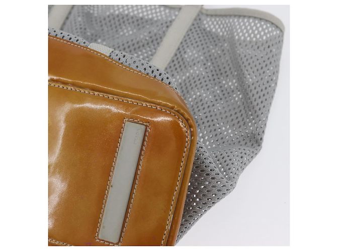 PRADA Mesh Sporttasche aus Nylon mit lackiertem Leder Grau Silber Auth 173584 Braun - Ansicht 11