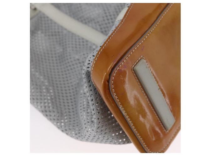 PRADA Mesh Sporttasche aus Nylon mit lackiertem Leder Grau Silber Auth 173584 Braun - Ansicht 12