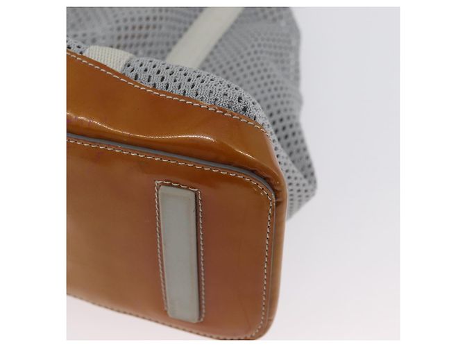 PRADA Mesh Sporttasche aus Nylon mit lackiertem Leder Grau Silber Auth 173584 Braun - Ansicht 13