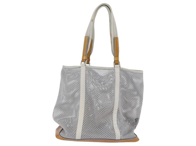 PRADA Mesh Sporttasche aus Nylon mit lackiertem Leder Grau Silber Auth 173584 Braun - Ansicht 2