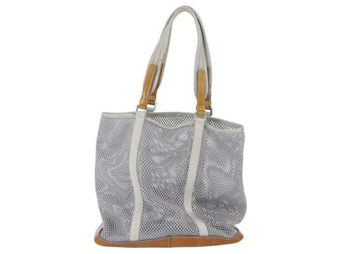 PRADA Mesh Sporttasche aus Nylon mit lackiertem Leder Grau Silber Auth 173584 Braun - Ansicht 3