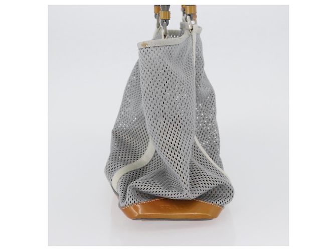 PRADA Mesh Sporttasche aus Nylon mit lackiertem Leder Grau Silber Auth 173584 Braun - Ansicht 5