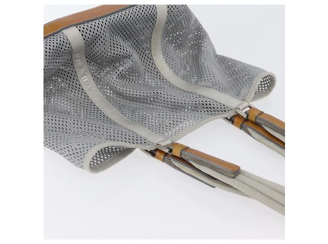 PRADA Mesh Sporttasche aus Nylon mit lackiertem Leder Grau Silber Auth 173584 Braun - Ansicht 6