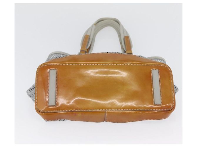 PRADA Mesh Sporttasche aus Nylon mit lackiertem Leder Grau Silber Auth 173584 Braun - Ansicht 9