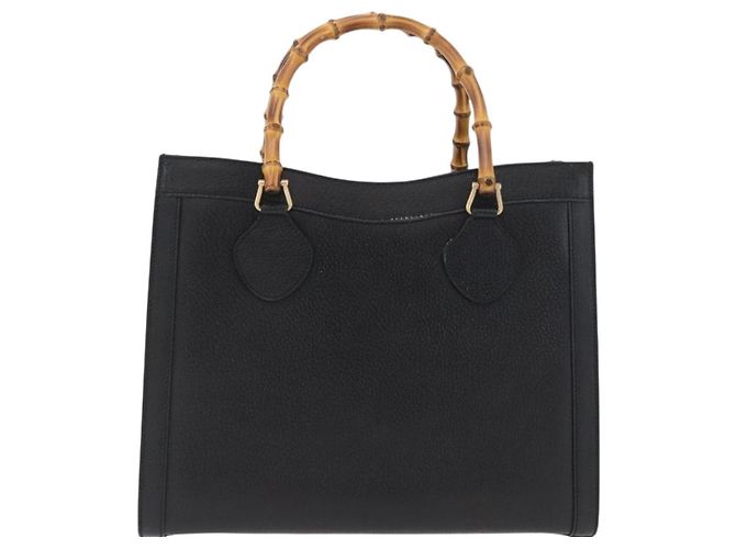 Borsa Tote in Pelle Nera e Oro GUCCI Bamboo 002 0260 Auth LNZ335 Nero D'oro - vista 2