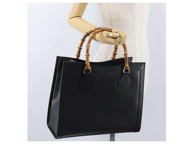 Borsa Tote in Pelle Nera e Oro GUCCI Bamboo 002 0260 Auth LNZ335 Nero D'oro - vista 27