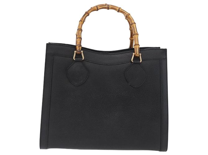 Borsa Tote in Pelle Nera e Oro GUCCI Bamboo 002 0260 Auth LNZ335 Nero D'oro - vista 3