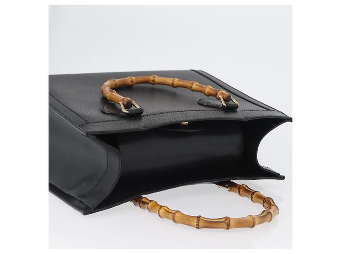 Borsa Tote in Pelle Nera e Oro GUCCI Bamboo 002 0260 Auth LNZ335 Nero D'oro - vista 6