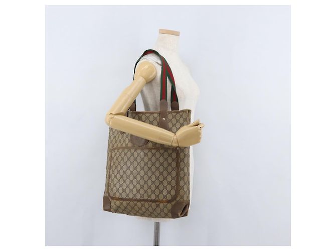 Borsa Sherry Line GG Supreme Web di GUCCI in PVC beige e oro 002 904 0223 Auth 172936 D'oro - vista 20