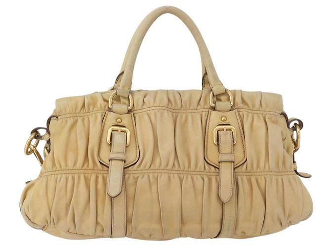 PRADA Borsa a mano in pelle 2 in 1 avorio oro Auth 173213 D'oro Crudo - vista 3