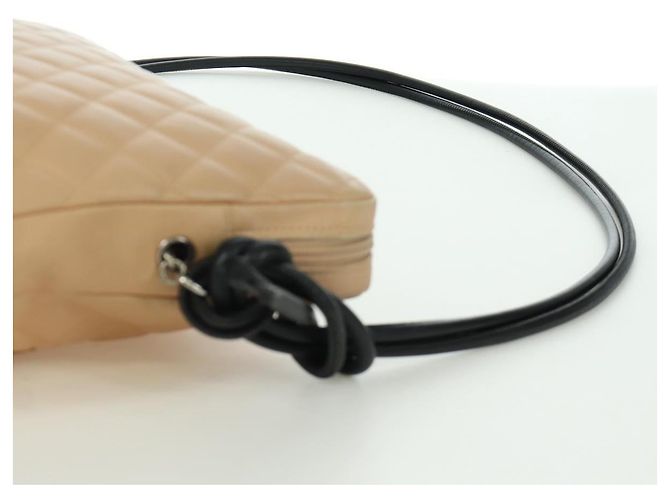 CHANEL Borsa a Spalla Cambon Line Matelassé in Pelle di Agnello Beige Nero CC Auth am10849V - vista 10