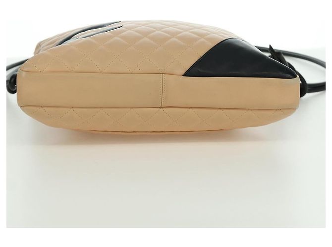 CHANEL Borsa a Spalla Cambon Line Matelassé in Pelle di Agnello Beige Nero CC Auth am10849V - vista 11