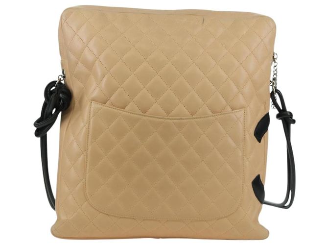 CHANEL Borsa a Spalla Cambon Line Matelassé in Pelle di Agnello Beige Nero CC Auth am10849V - vista 4