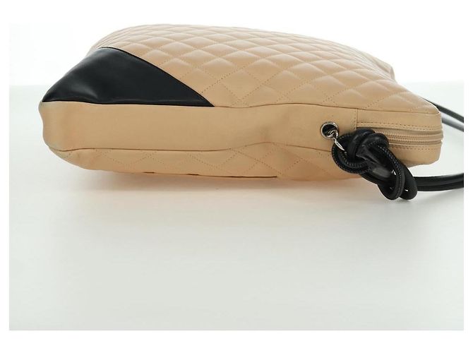 CHANEL Borsa a Spalla Cambon Line Matelassé in Pelle di Agnello Beige Nero CC Auth am10849V - vista 7