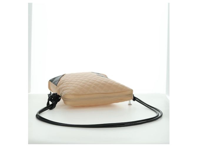 CHANEL Borsa a Spalla Cambon Line Matelassé in Pelle di Agnello Beige Nero CC Auth am10849V - vista 9