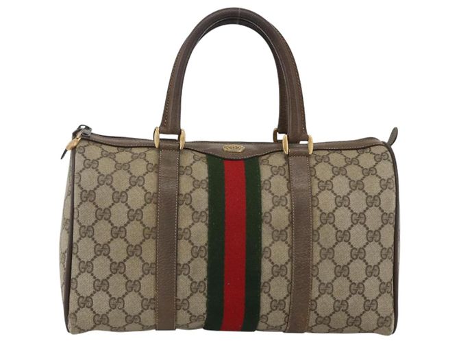 Borsa Boston in PVC beige e oro della linea Sherry GG Supreme di GUCCI 58 02 007 Auth LNZ480 D'oro - vista 2