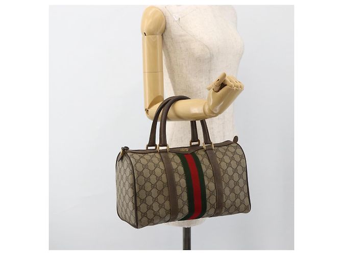 Borsa Boston in PVC beige e oro della linea Sherry GG Supreme di GUCCI 58 02 007 Auth LNZ480 D'oro - vista 23