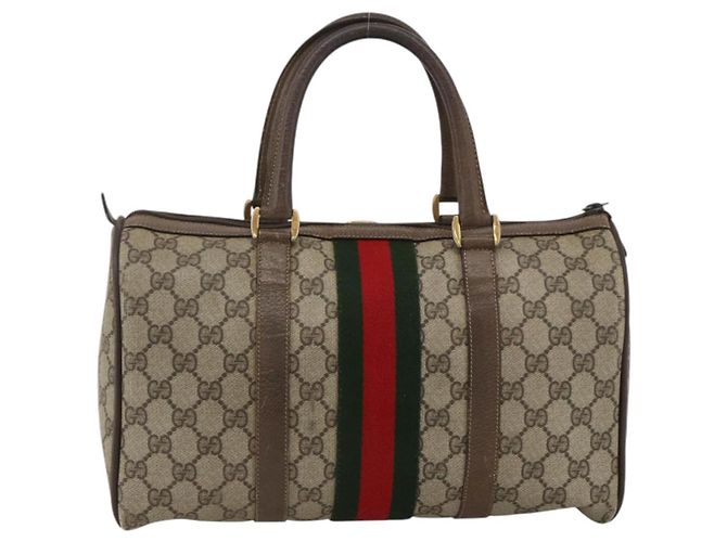 Borsa Boston in PVC beige e oro della linea Sherry GG Supreme di GUCCI 58 02 007 Auth LNZ480 D'oro - vista 3