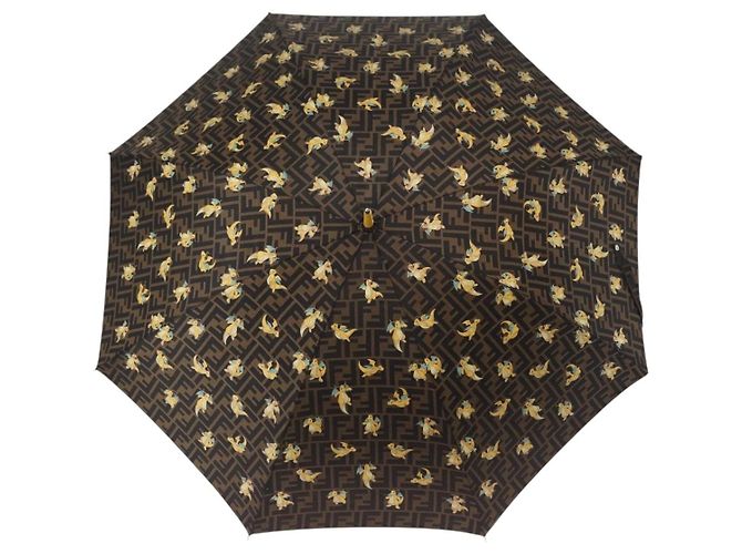 FENDI x FRGMT x POKMON Ombrello Dragonfly in Tela Zucca Nero Auth 166950SM Marrone - vista 2