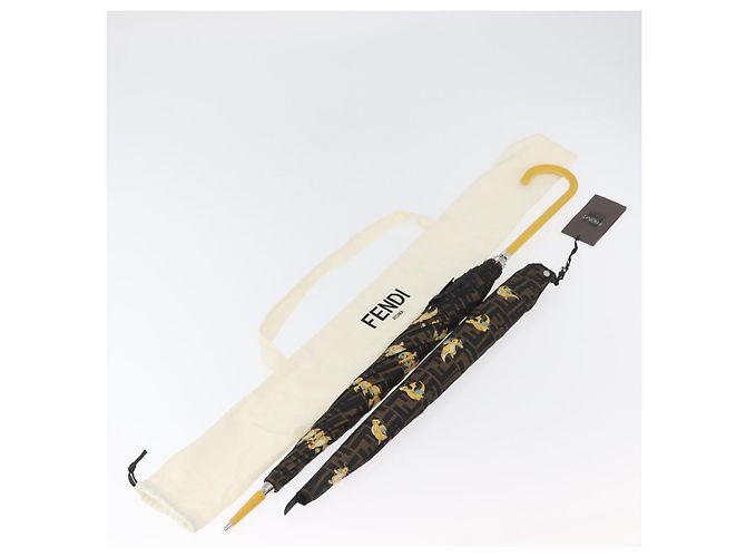 FENDI x FRGMT x POKMON Ombrello Dragonfly in Tela Zucca Nero Auth 166950SM Marrone - vista 22