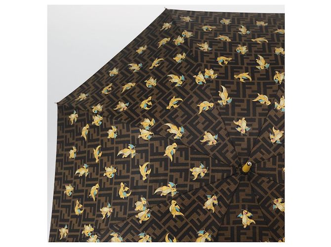 FENDI x FRGMT x POKMON Ombrello Dragonfly in Tela Zucca Nero Auth 166950SM Marrone - vista 3