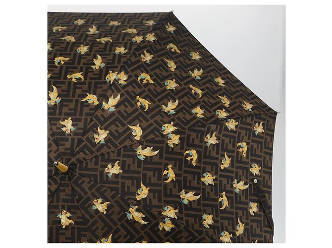 FENDI x FRGMT x POKMON Ombrello Dragonfly in Tela Zucca Nero Auth 166950SM Marrone - vista 4