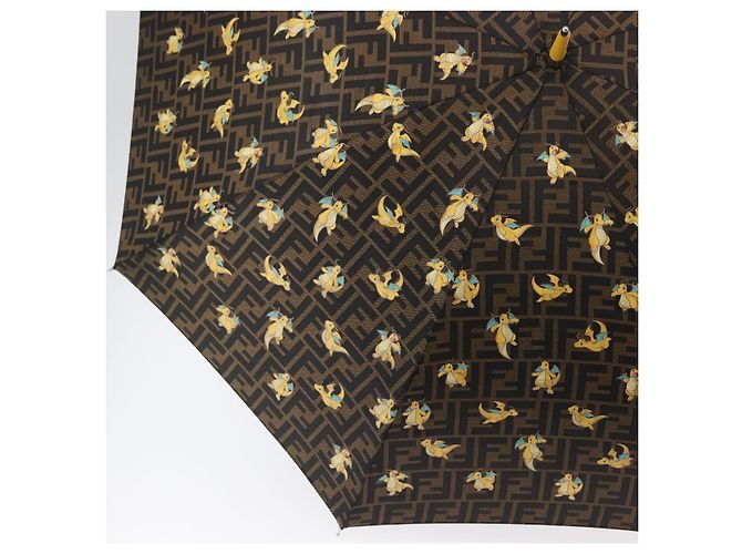 FENDI x FRGMT x POKMON Ombrello Dragonfly in Tela Zucca Nero Auth 166950SM Marrone - vista 5