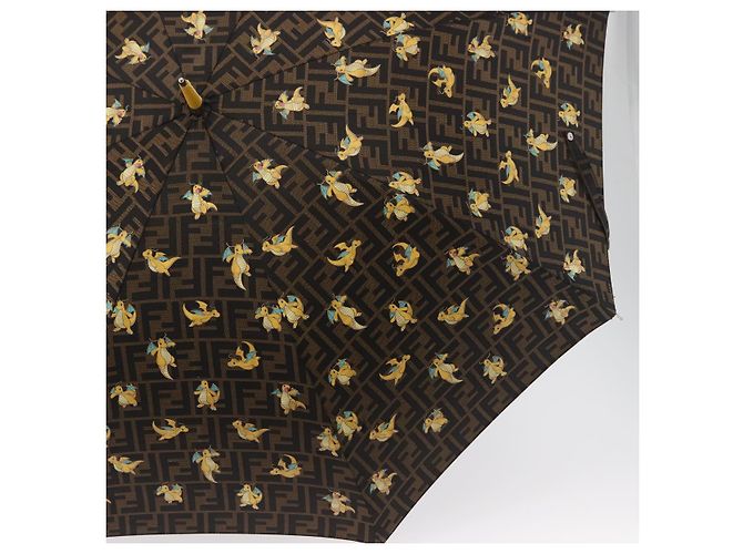 FENDI x FRGMT x POKMON Ombrello Dragonfly in Tela Zucca Nero Auth 166950SM Marrone - vista 6
