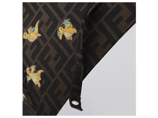 FENDI x FRGMT x POKMON Ombrello Dragonfly in Tela Zucca Nero Auth 166950SM Marrone - vista 8
