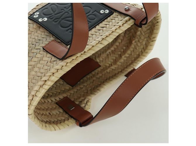 LOEWE - Bolsa Pitch Black Raffia Auth 166974SM Meu Vizinho Totoro do Studio Ghibli Preto Bege - vista 6